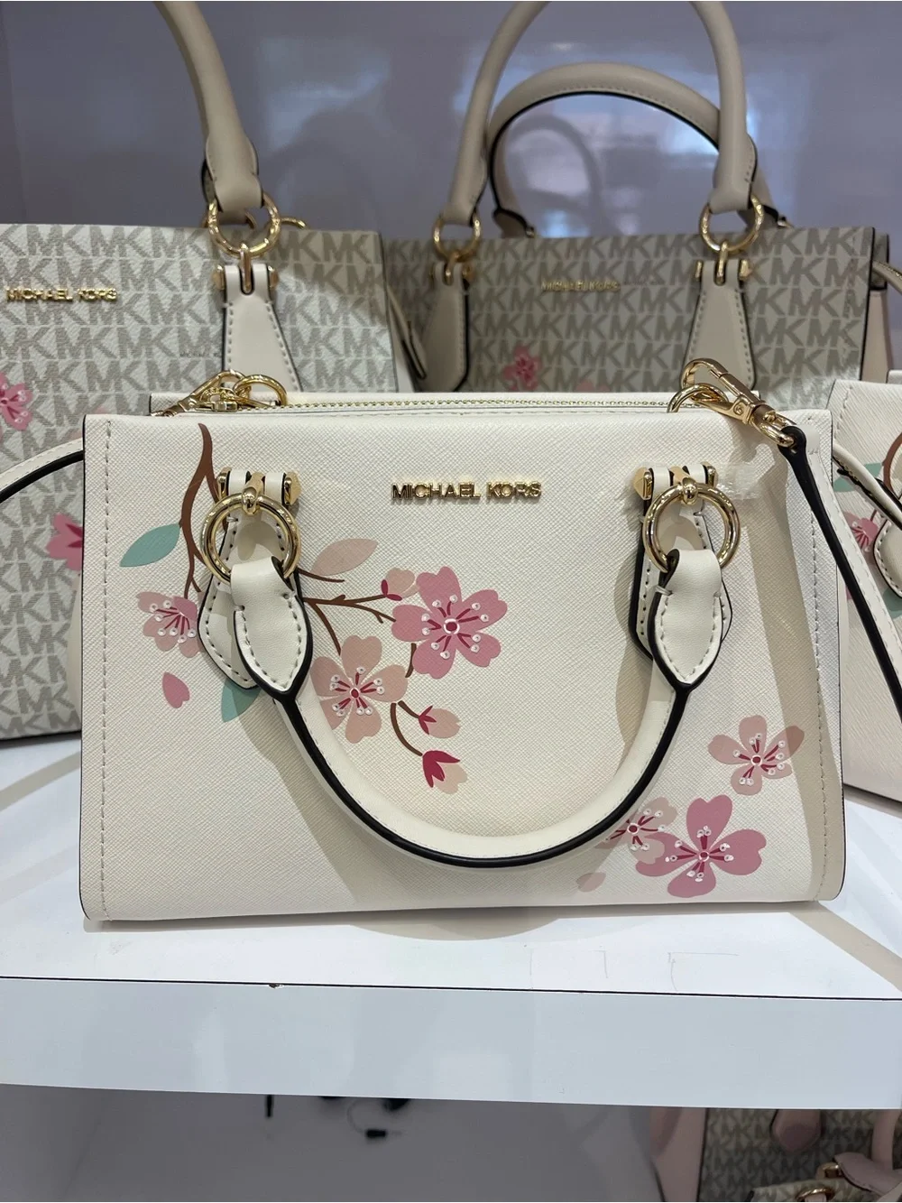 MICHAEL KORS Marilyn Small Embellished Satchel Crossbody Messenger Lt Cream NWT